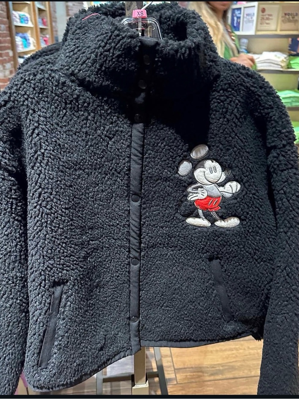 Disney Black Teddy Sherpa Jacket with Mickey Patch